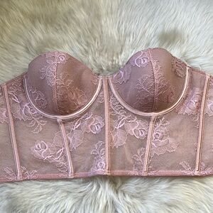 🔥NWT Fleur Du Mal Strapless Bouquet Lace Bustier in Rosewater - Size 36C
